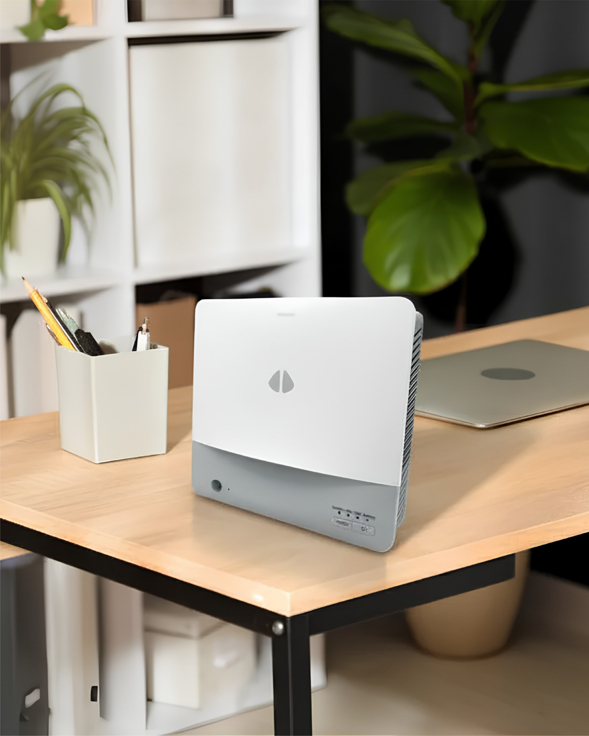 Modern office workspace with healthy indoor air