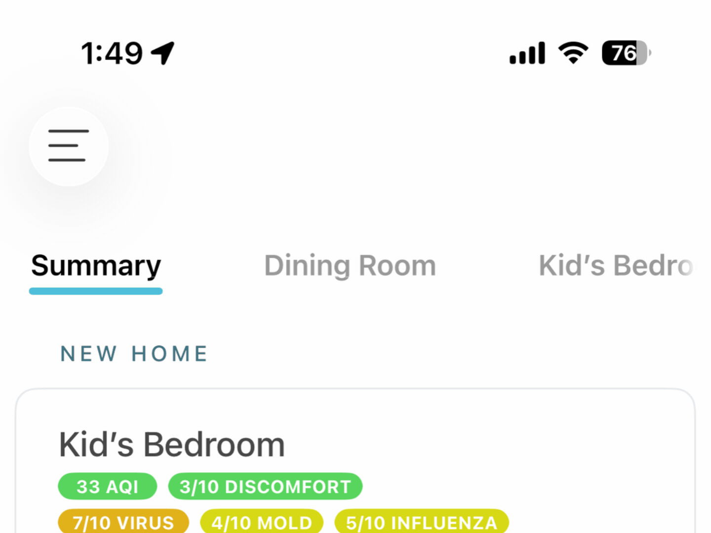 Room by room comparison in the uHoo app
